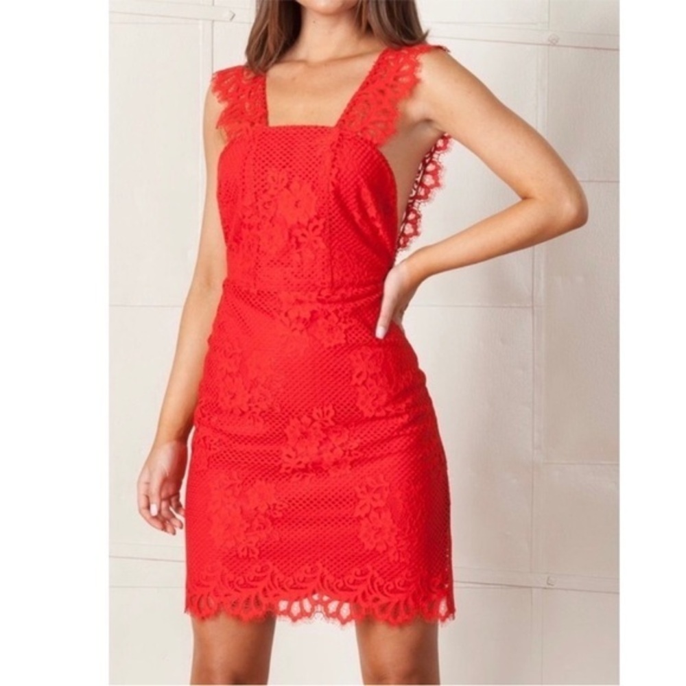 For Love and Lemons Tiki Red Lace Mini Dress Sleeveless NWT Small